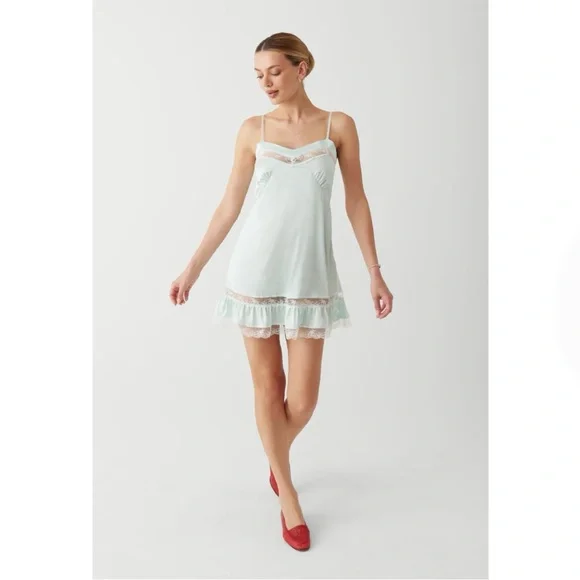 Frankie’s Bikinis Carson Satin Mini Dress in Pistachio